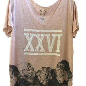 United XXVI Pink White Graphic Black Rose Design T-shirt Sz S/P #04